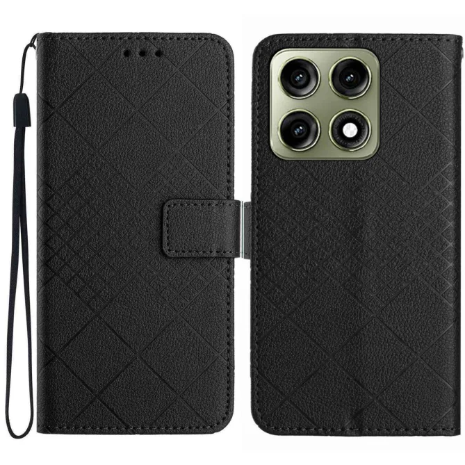 Housse Motorola Edge 70 Pro Litchi Losanges Gravés avec Dragonne