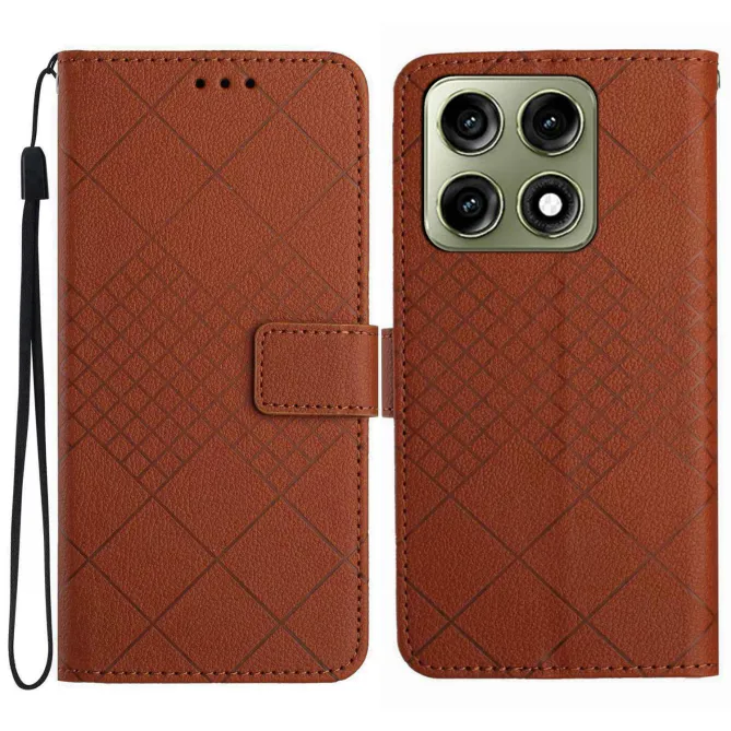 Housse Motorola Edge 70 Pro Litchi Losanges Gravés avec Dragonne