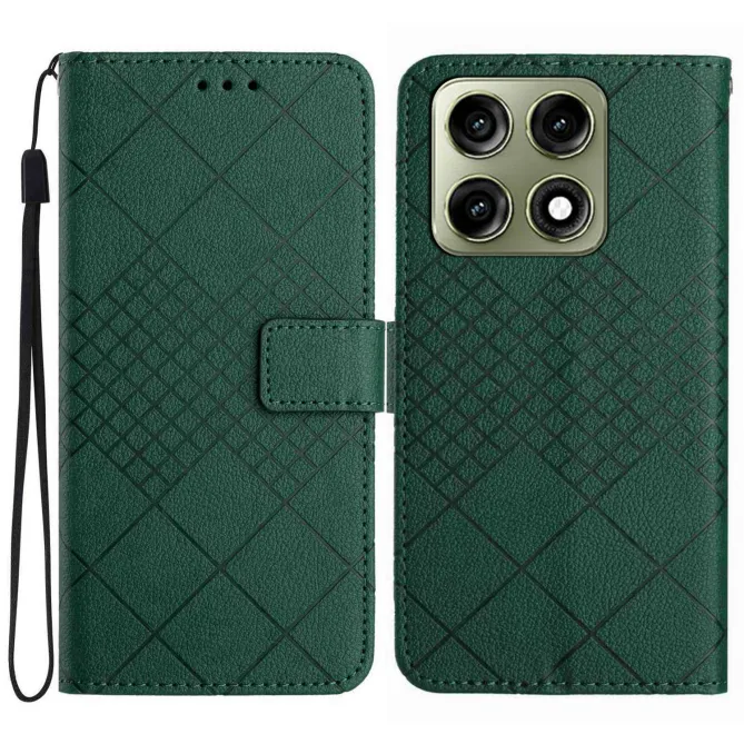 Housse Motorola Edge 70 Pro Litchi Losanges Gravés avec Dragonne
