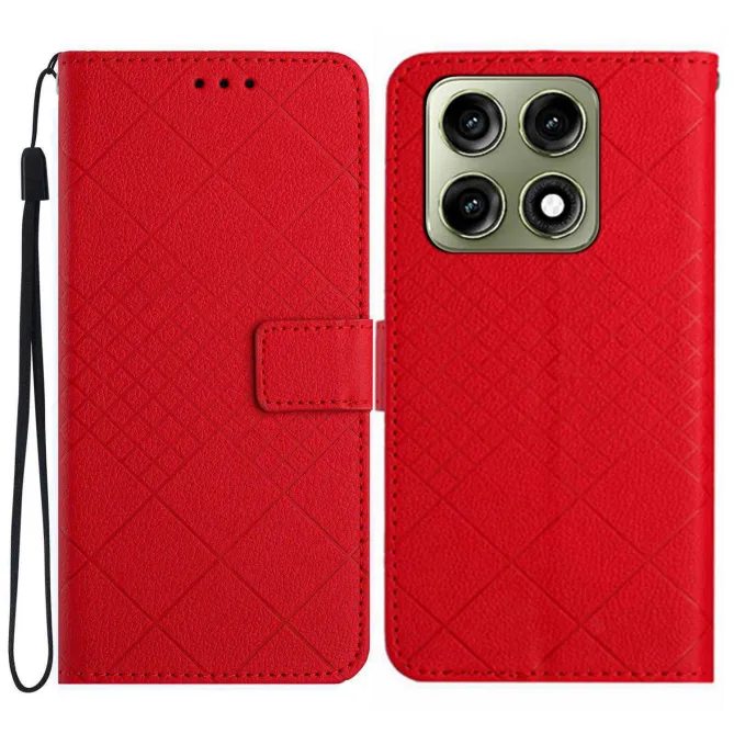 Housse Motorola Edge 70 Pro Litchi Losanges Gravés avec Dragonne