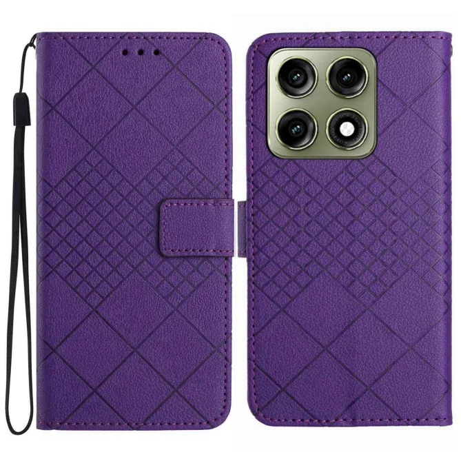 Housse Motorola Edge 70 Pro Litchi Losanges Gravés avec Dragonne
