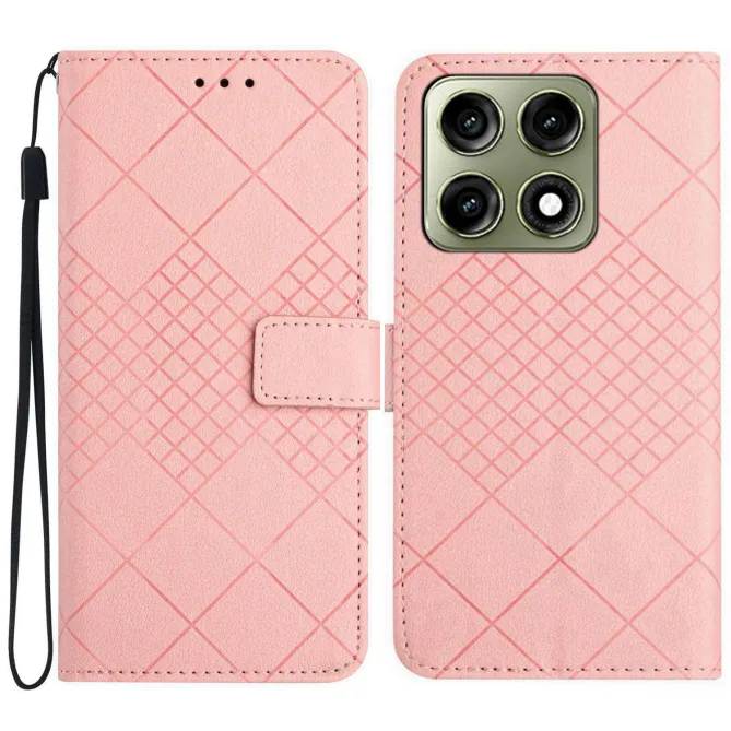 Housse Motorola Edge 70 Pro Litchi Losanges Gravés avec Dragonne