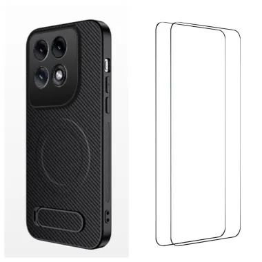 Coque Motorola Edge 70 Pro Fibre de Carbone Magnétique Support + 2 Verres Trempés