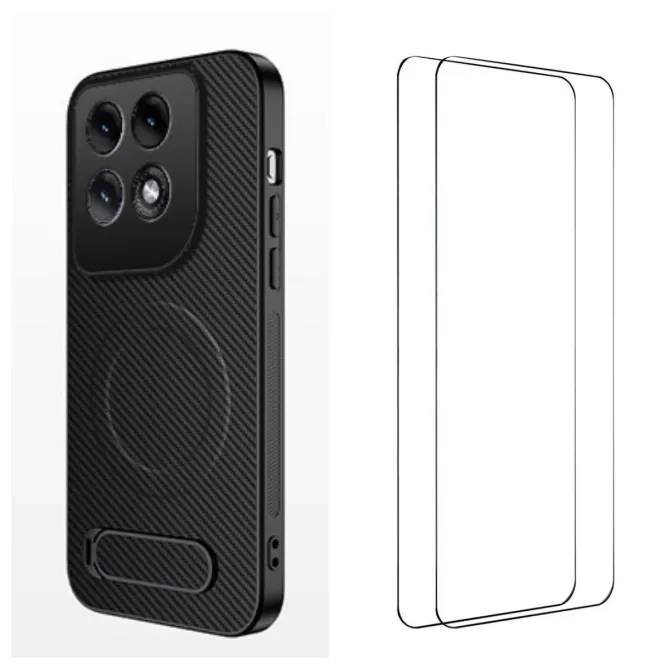 Coque Motorola Edge 70 Pro Fibre de Carbone Magnétique Support + 2 Verres Trempés