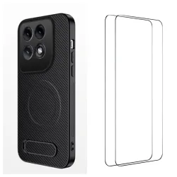 Coque Motorola Edge 70 Pro Fibre de Carbone Magnétique Support + 2 Verres Trempés