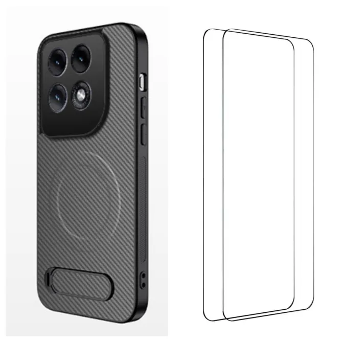 Coque Motorola Edge 70 Pro Fibre de Carbone Magnétique Support + 2 Verres Trempés