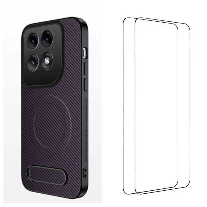 Coque Motorola Edge 70 Pro Fibre de Carbone Magnétique Support + 2 Verres Trempés
