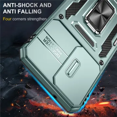 Coque Samsung Galaxy A27 Cache Caméra Coulissant et Anneau Béquille