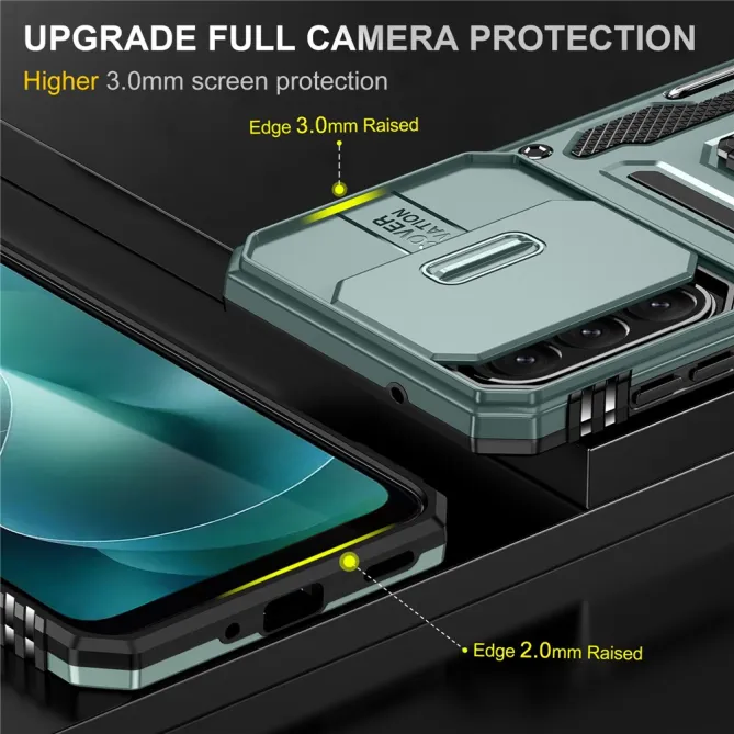 Coque Samsung Galaxy A27 Cache Caméra Coulissant et Anneau Béquille