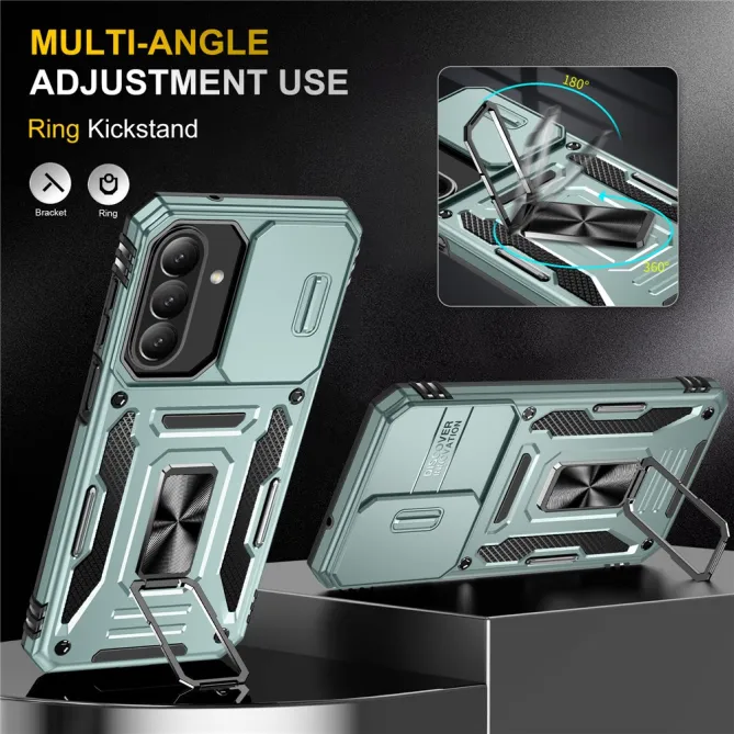 Coque Samsung Galaxy A27 Cache Caméra Coulissant et Anneau Béquille