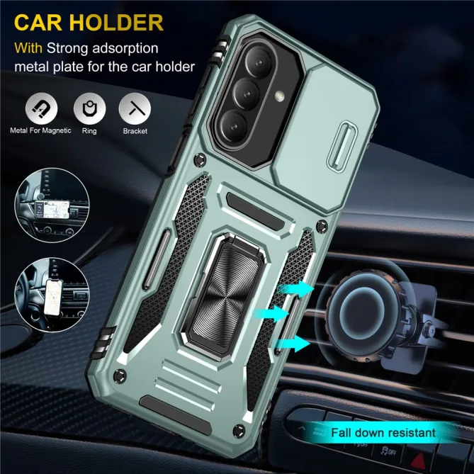 Coque Samsung Galaxy A27 Cache Caméra Coulissant et Anneau Béquille