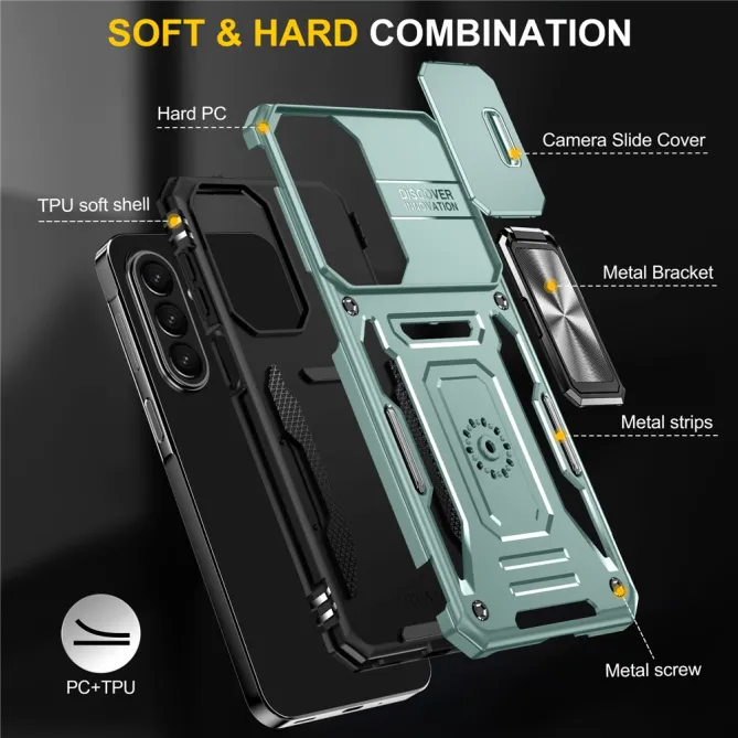 Coque Samsung Galaxy A27 Cache Caméra Coulissant et Anneau Béquille