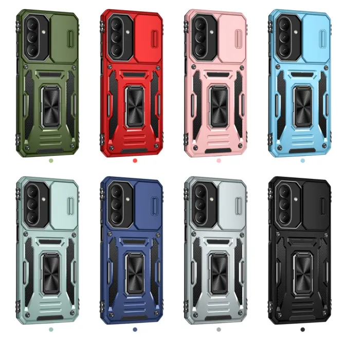 Coque Samsung Galaxy A27 Cache Caméra Coulissant et Anneau Béquille
