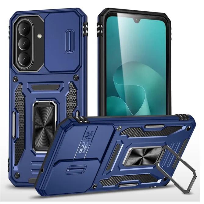 Coque Samsung Galaxy A27 Cache Caméra Coulissant et Anneau Béquille