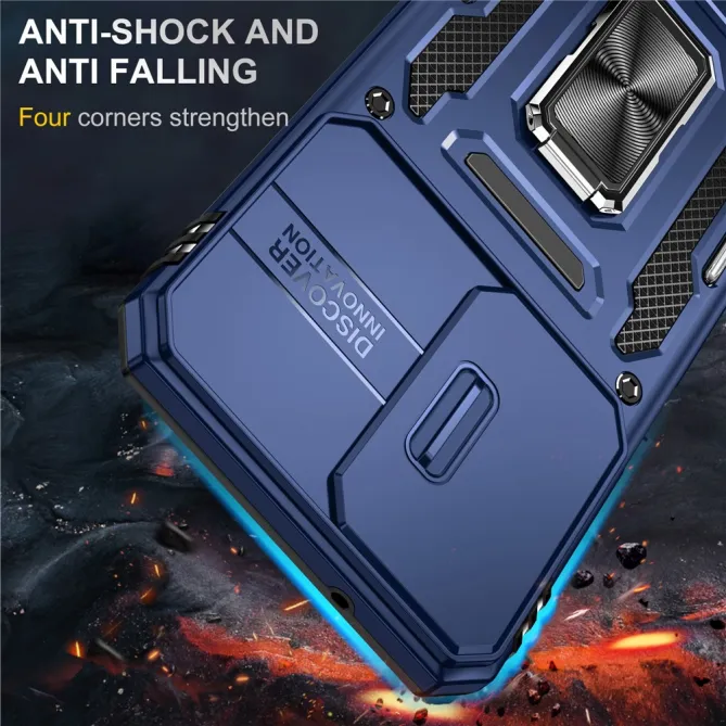 Coque Samsung Galaxy A27 Cache Caméra Coulissant et Anneau Béquille