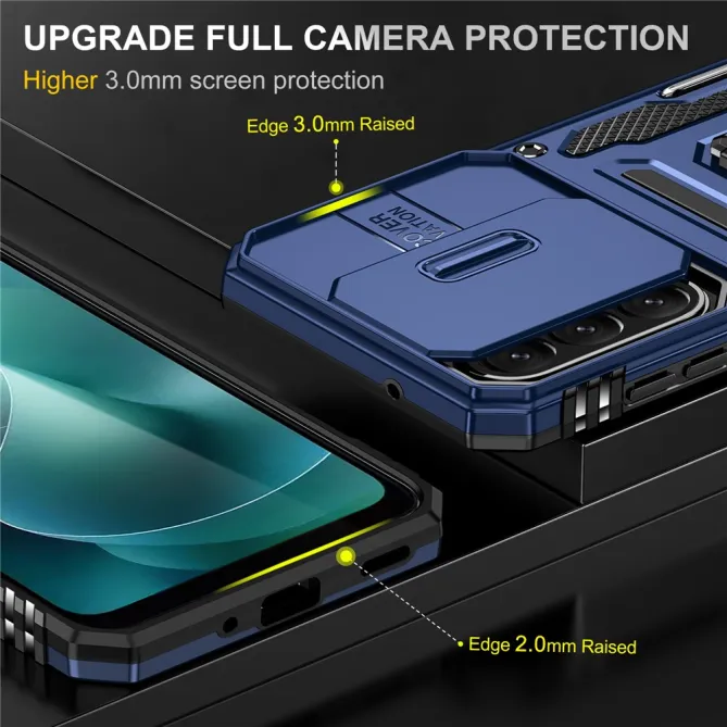 Coque Samsung Galaxy A27 Cache Caméra Coulissant et Anneau Béquille