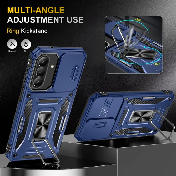 Coque Samsung Galaxy A27 Cache Caméra Coulissant et Anneau Béquille