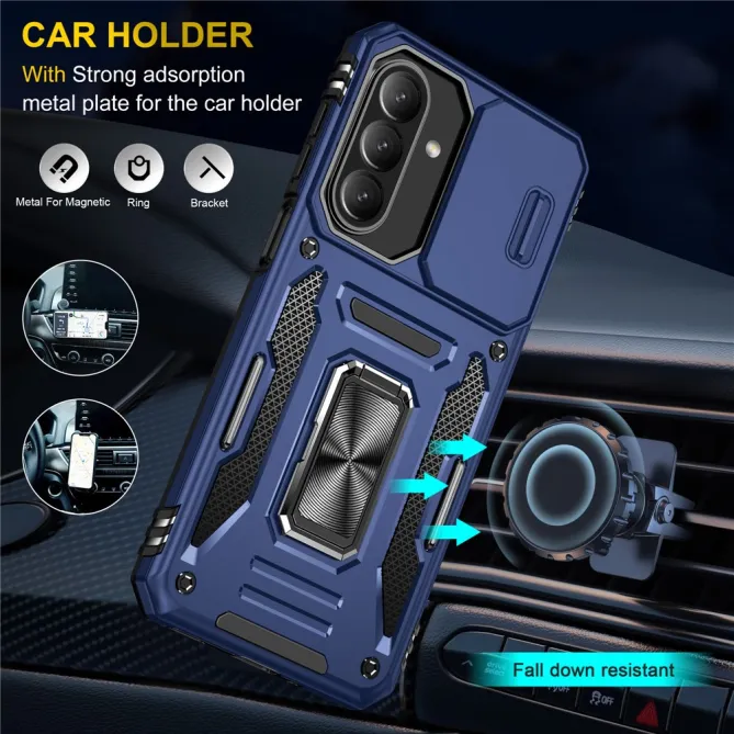 Coque Samsung Galaxy A27 Cache Caméra Coulissant et Anneau Béquille