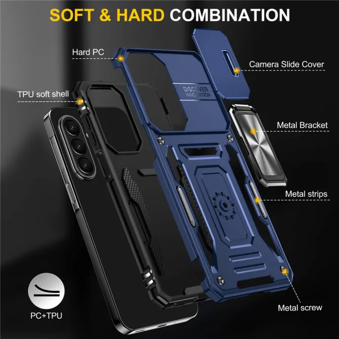 Coque Samsung Galaxy A27 Cache Caméra Coulissant et Anneau Béquille