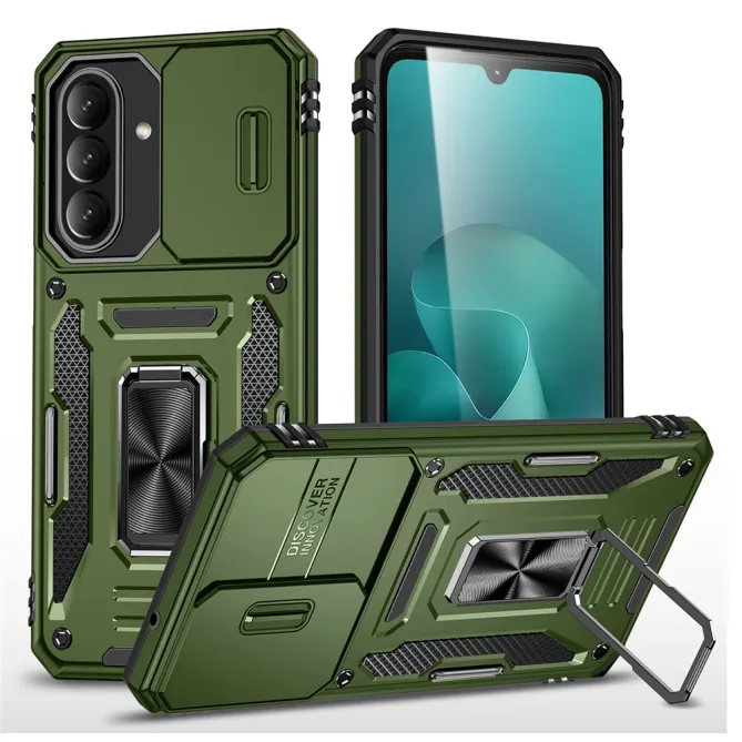 Coque Samsung Galaxy A27 Cache Caméra Coulissant et Anneau Béquille