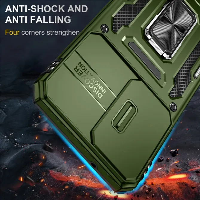 Coque Samsung Galaxy A27 Cache Caméra Coulissant et Anneau Béquille
