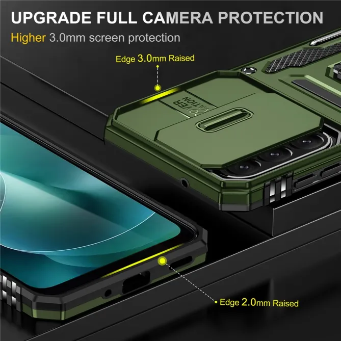 Coque Samsung Galaxy A27 Cache Caméra Coulissant et Anneau Béquille