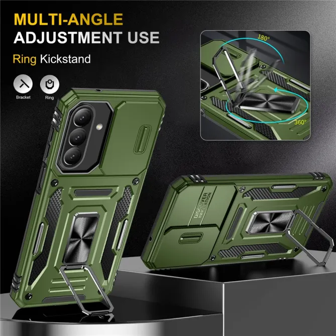 Coque Samsung Galaxy A27 Cache Caméra Coulissant et Anneau Béquille