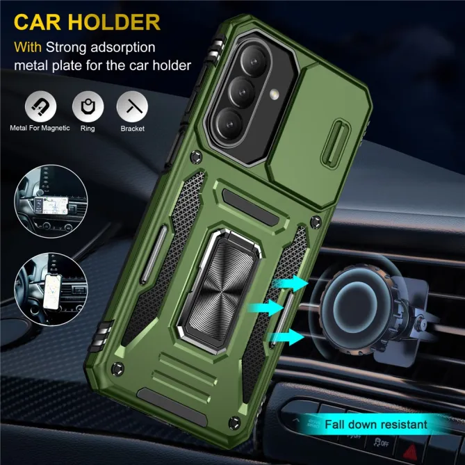 Coque Samsung Galaxy A27 Cache Caméra Coulissant et Anneau Béquille