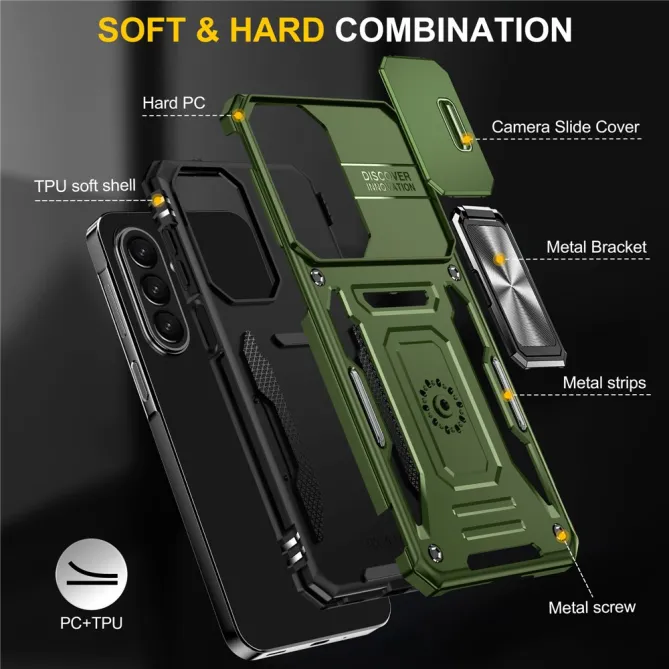 Coque Samsung Galaxy A27 Cache Caméra Coulissant et Anneau Béquille