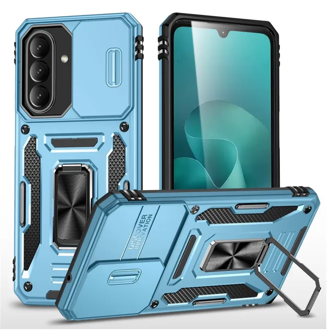 Coque Samsung Galaxy A27 Cache Caméra Coulissant et Anneau Béquille