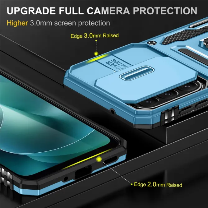 Coque Samsung Galaxy A27 Cache Caméra Coulissant et Anneau Béquille