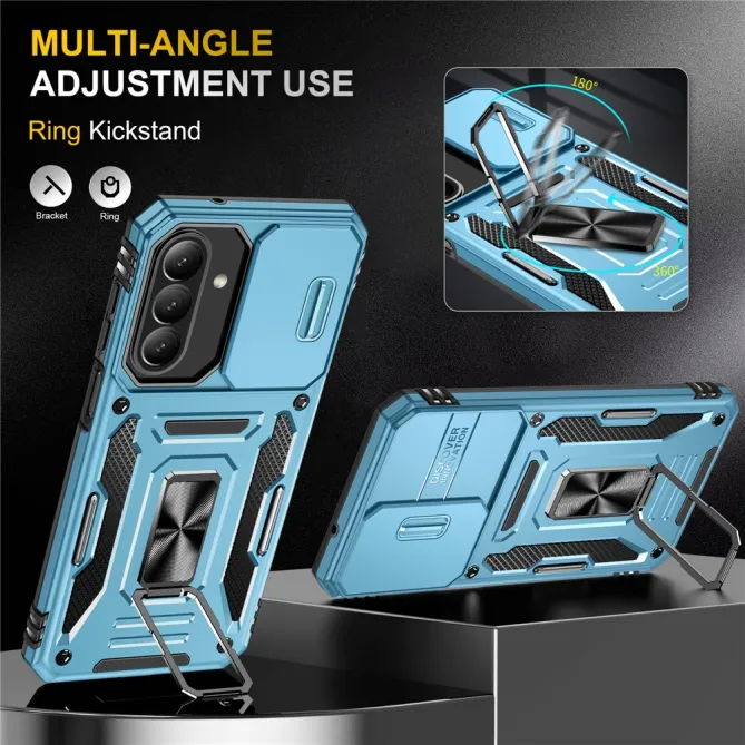 Coque Samsung Galaxy A27 Cache Caméra Coulissant et Anneau Béquille