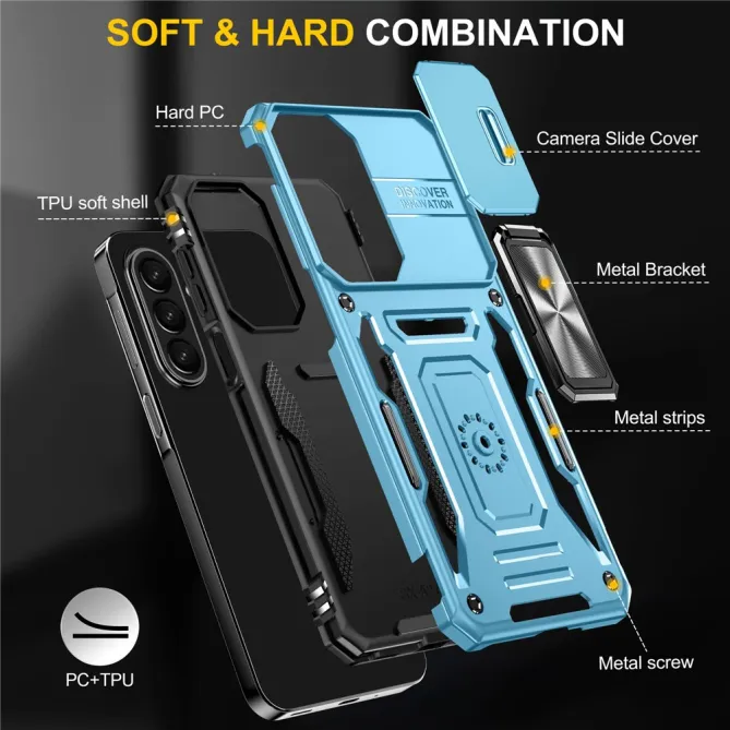Coque Samsung Galaxy A27 Cache Caméra Coulissant et Anneau Béquille