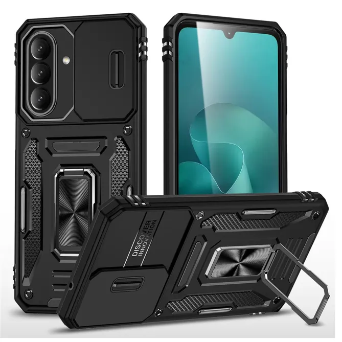 Coque Samsung Galaxy A27 Cache Caméra Coulissant et Anneau Béquille