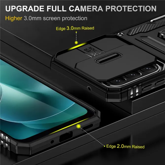 Coque Samsung Galaxy A27 Cache Caméra Coulissant et Anneau Béquille