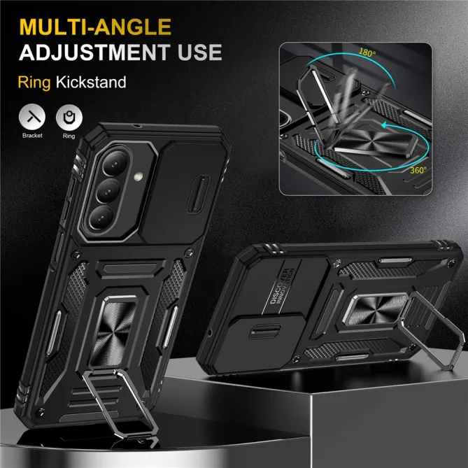 Coque Samsung Galaxy A27 Cache Caméra Coulissant et Anneau Béquille