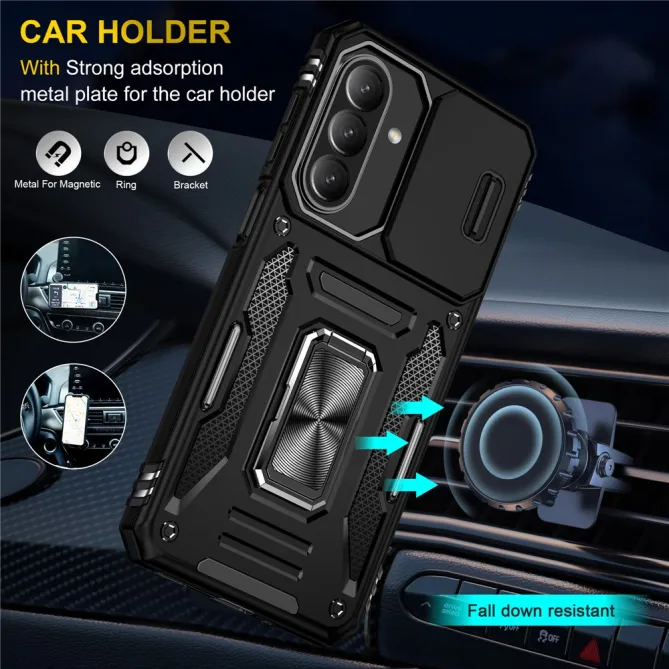 Coque Samsung Galaxy A27 Cache Caméra Coulissant et Anneau Béquille