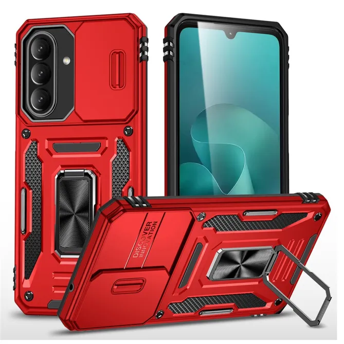 Coque Samsung Galaxy A27 Cache Caméra Coulissant et Anneau Béquille