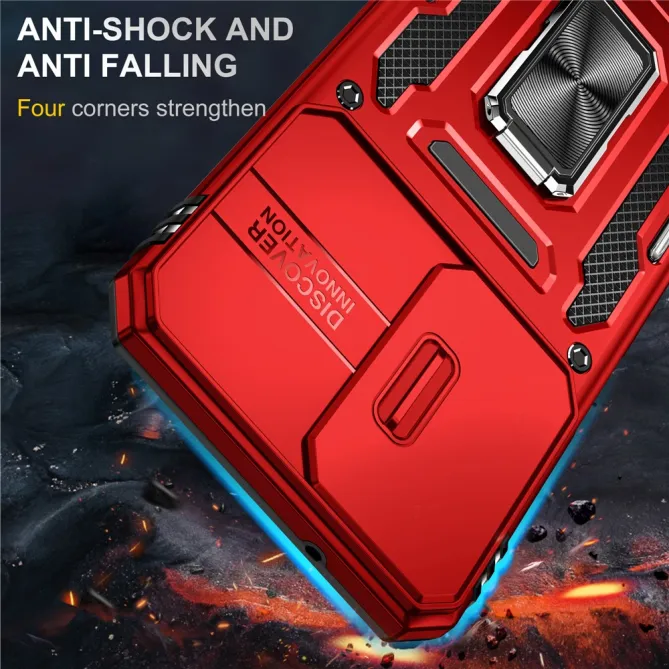 Coque Samsung Galaxy A27 Cache Caméra Coulissant et Anneau Béquille