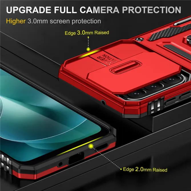 Coque Samsung Galaxy A27 Cache Caméra Coulissant et Anneau Béquille