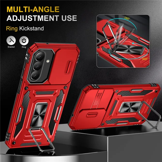 Coque Samsung Galaxy A27 Cache Caméra Coulissant et Anneau Béquille