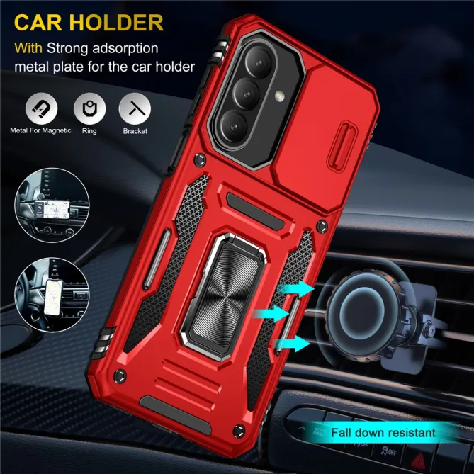 Coque Samsung Galaxy A27 Cache Caméra Coulissant et Anneau Béquille