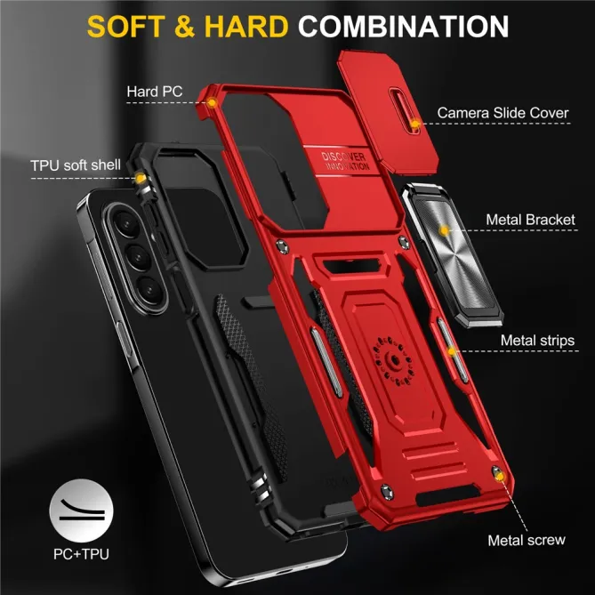 Coque Samsung Galaxy A27 Cache Caméra Coulissant et Anneau Béquille