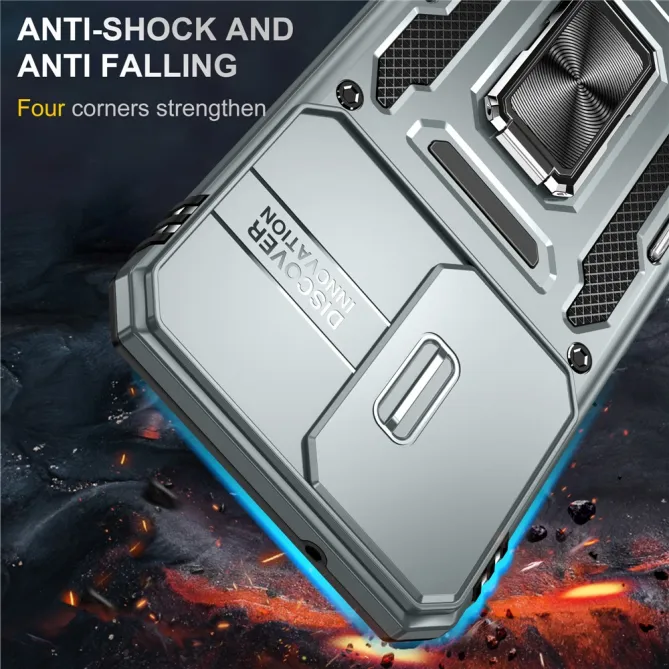 Coque Samsung Galaxy A27 Cache Caméra Coulissant et Anneau Béquille
