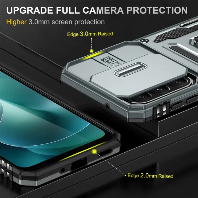 Coque Samsung Galaxy A27 Cache Caméra Coulissant et Anneau Béquille