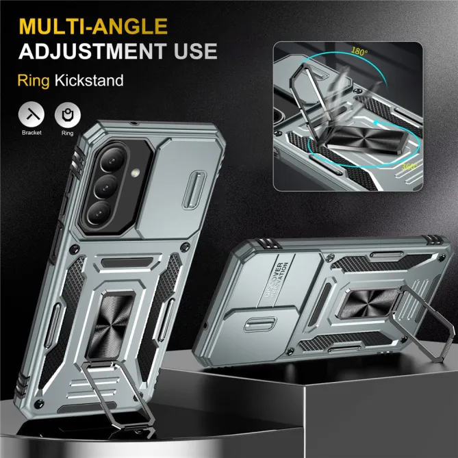 Coque Samsung Galaxy A27 Cache Caméra Coulissant et Anneau Béquille