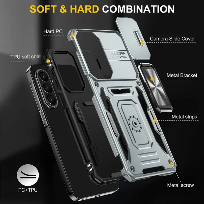 Coque Samsung Galaxy A27 Cache Caméra Coulissant et Anneau Béquille