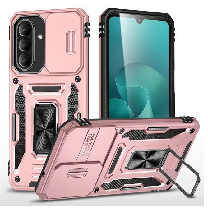 Coque Samsung Galaxy A27 Cache Caméra Coulissant et Anneau Béquille