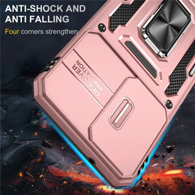 Coque Samsung Galaxy A27 Cache Caméra Coulissant et Anneau Béquille