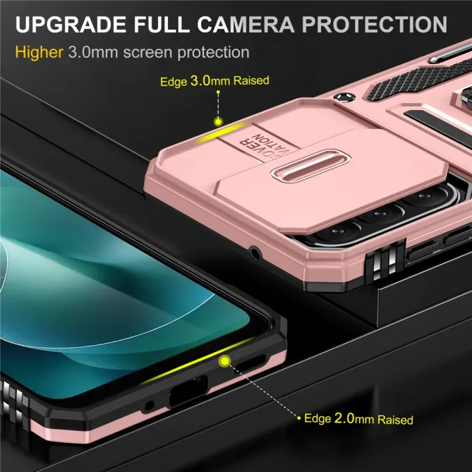 Coque Samsung Galaxy A27 Cache Caméra Coulissant et Anneau Béquille